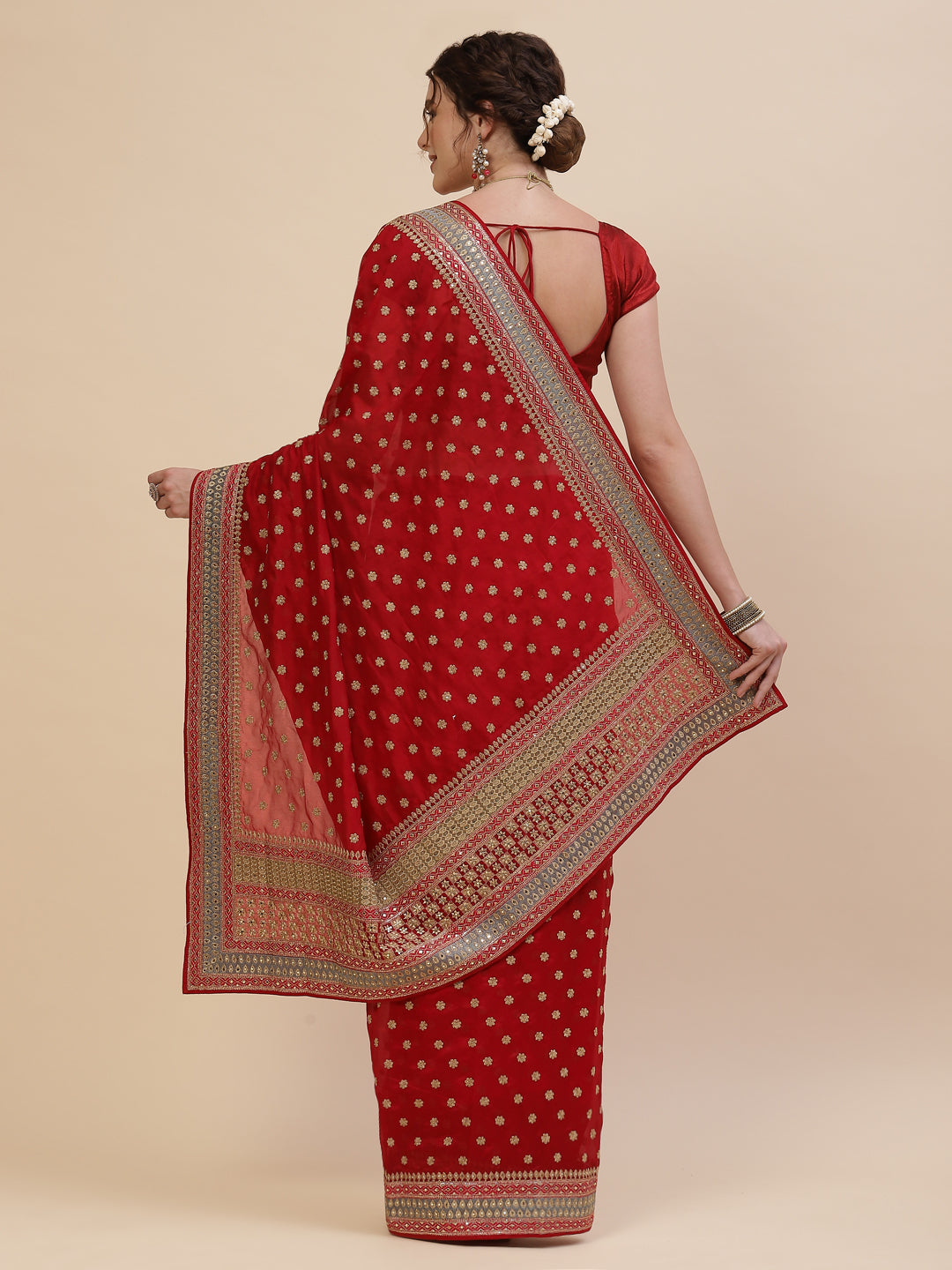 Resham Border Art Georgette Embroidered Saree