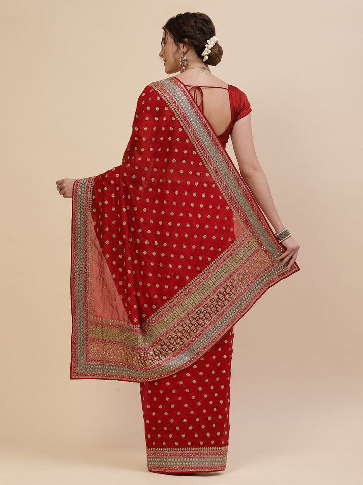 Resham Border Art Georgette Embroidered Saree