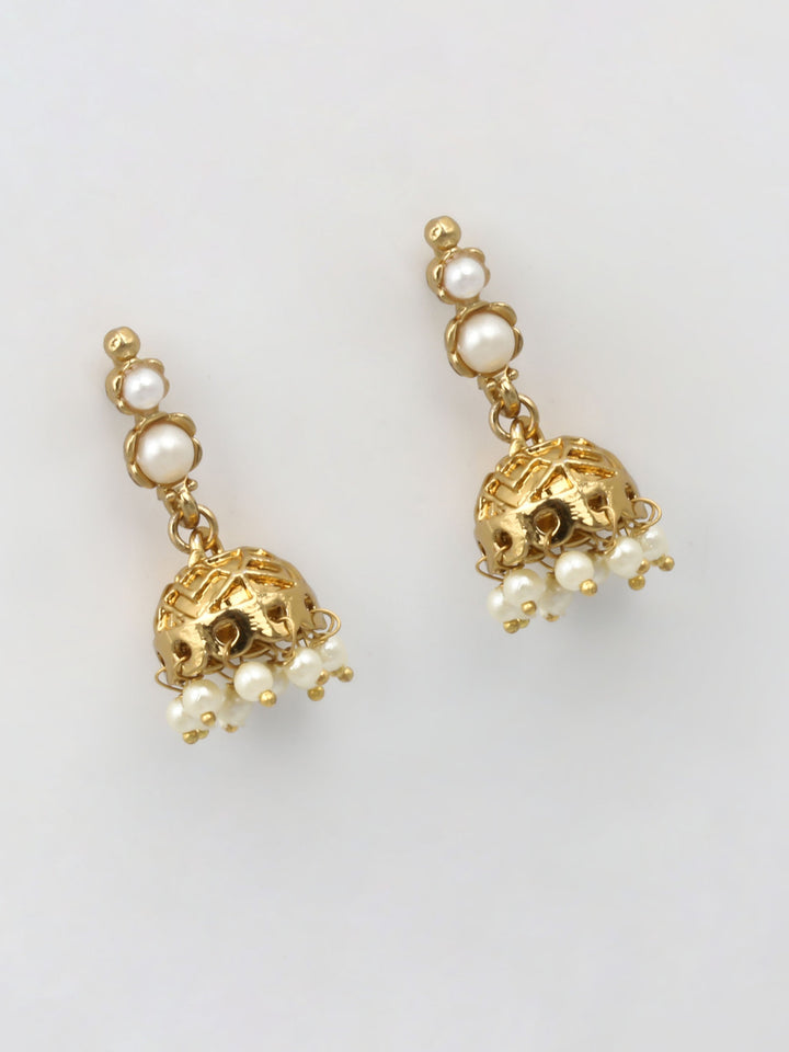 Gold &amp; White Jhumki Earrings