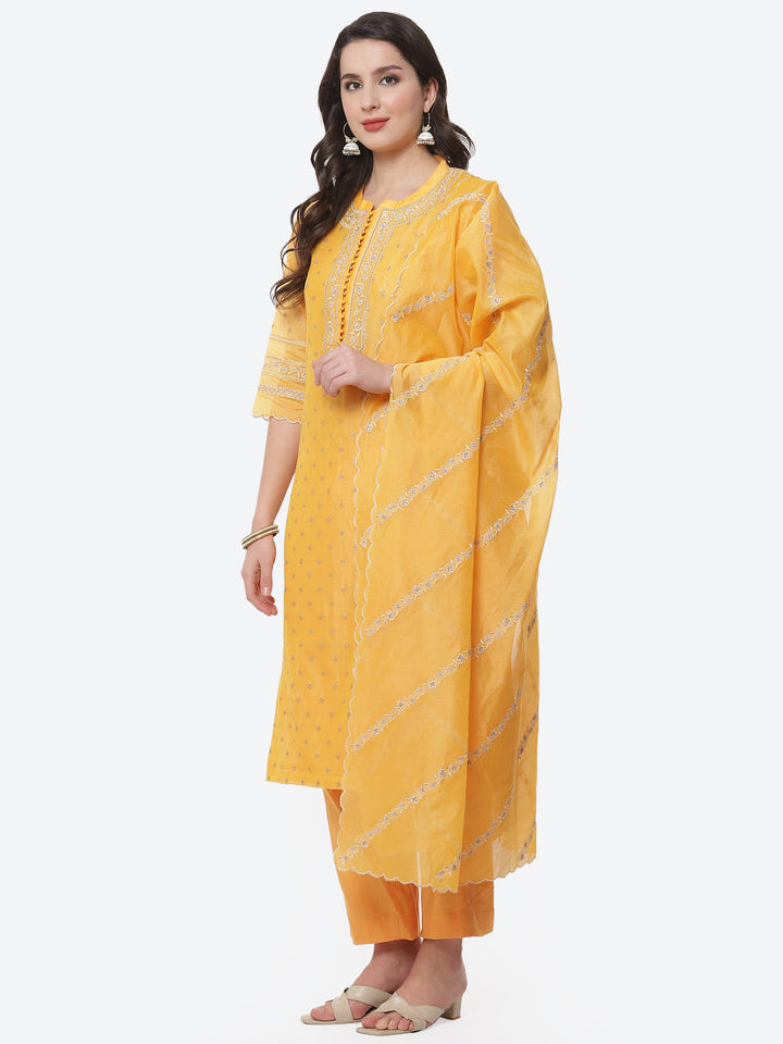 Resham Jaal Cotton Chanderi Stitched Salwar Kameez With Embroidered Dupatta