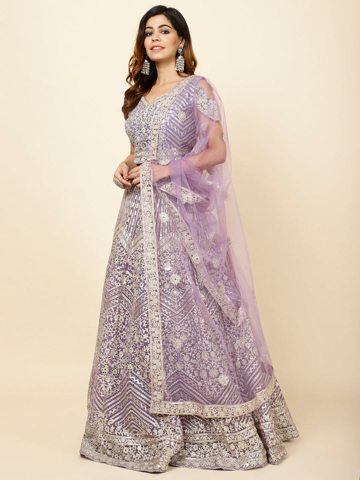 Zari Embroidered Net Choli With Lehenga &amp; Dupatta