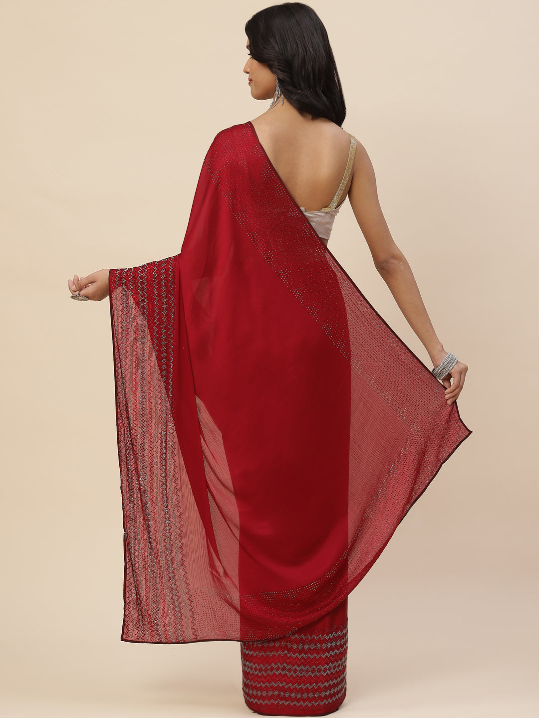 Stone Embroidered Crepe Saree
