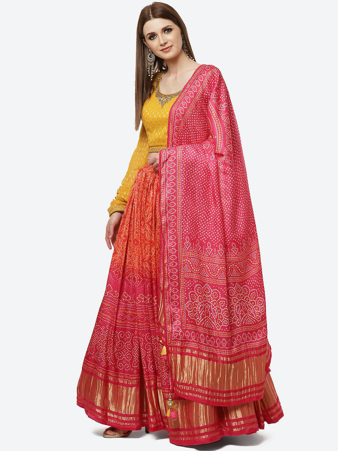 Bandhani Printed Lehenga Choli With Printed Dupatta