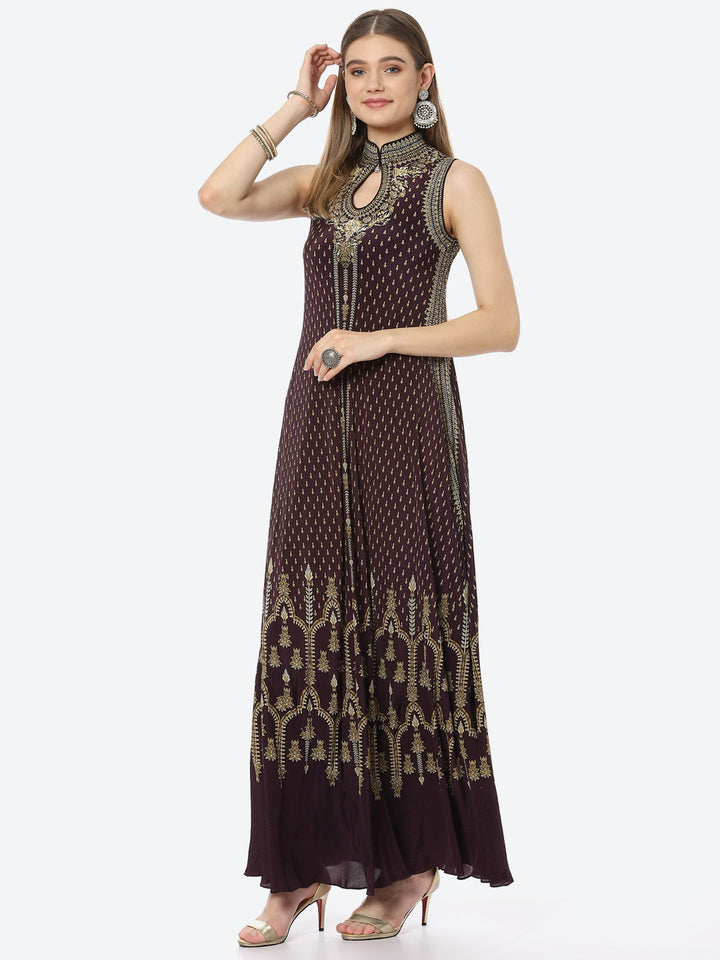 Digital Printed Crepe A-Line Gown Dress