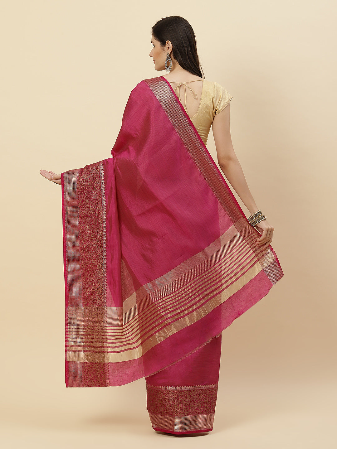 Plain Zari Border Art Handloom Woven Saree
