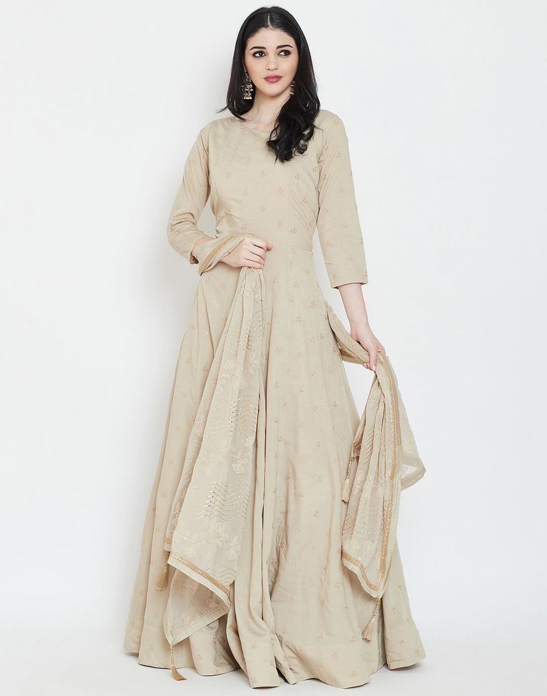 MBZ Meena Bazaar-Beige Cotton Chanderi Salwar Kameez