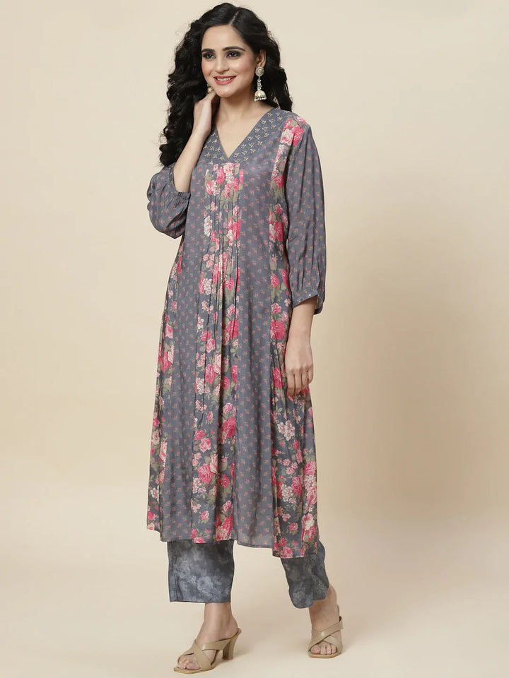Printed Crepe Kurta With Palazzo