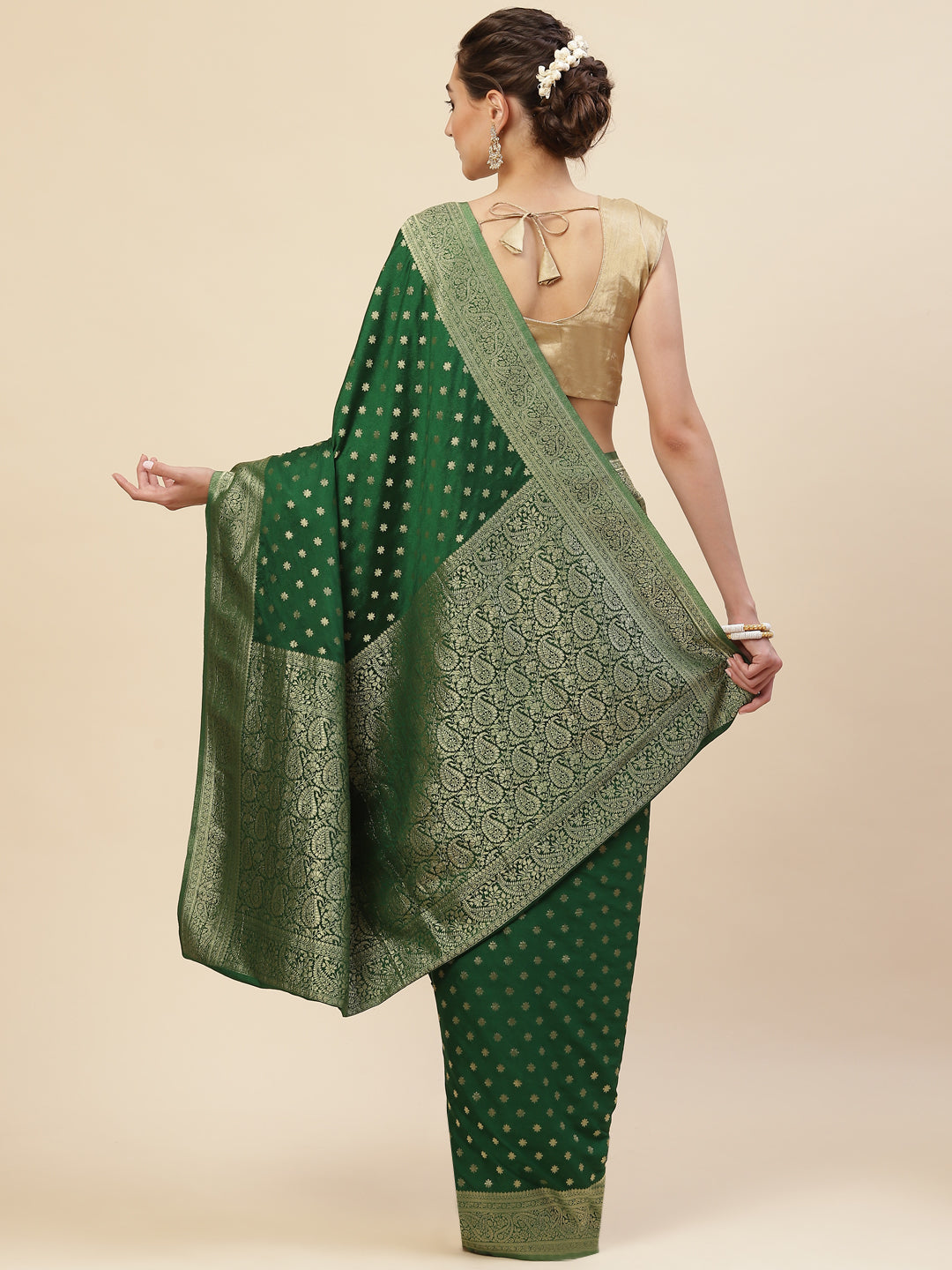 Zari Border Booti Georgette Plain Saree