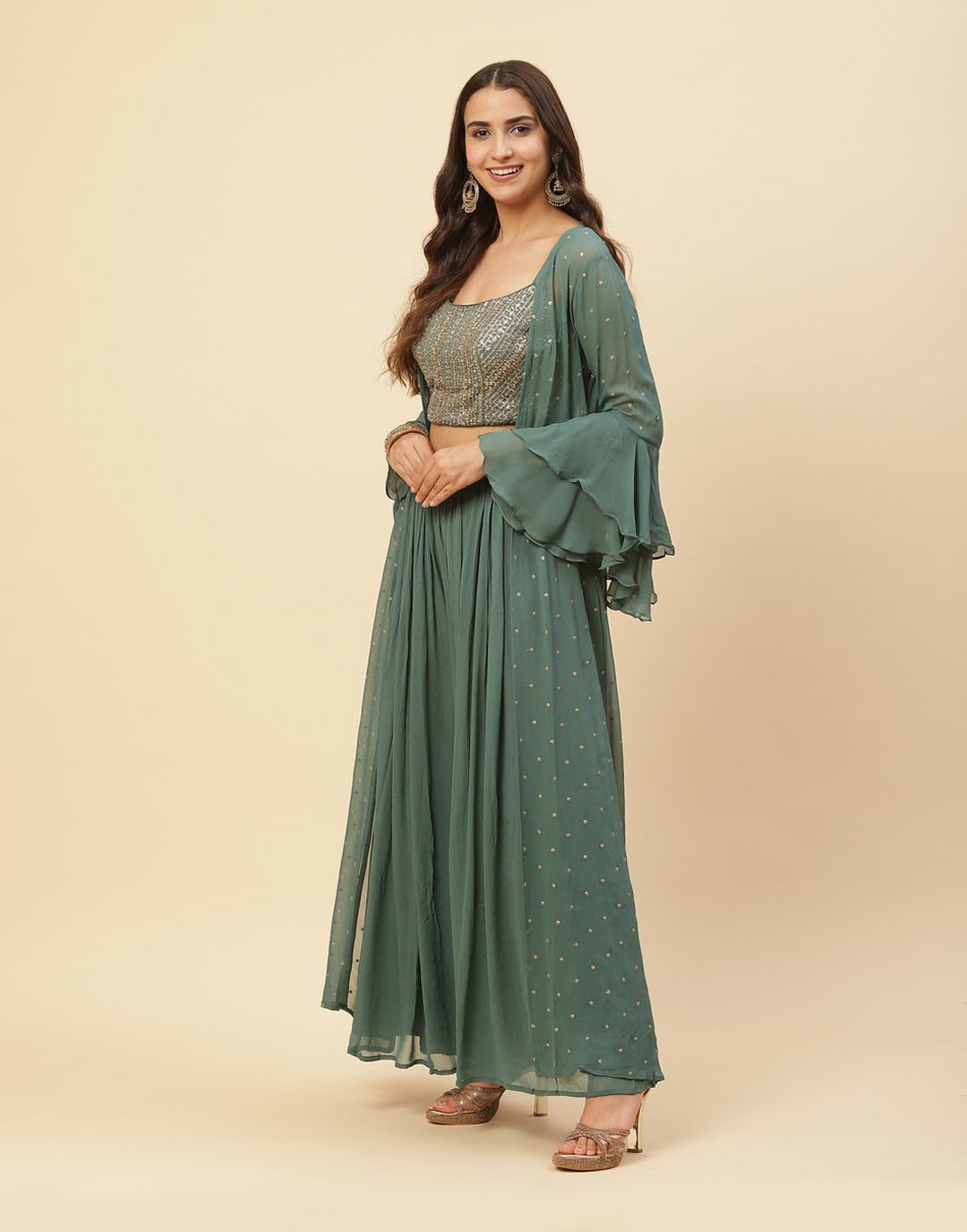 Stone Booti Embroidered Georgette Salwar Kameez Stitched Suit With Jacket