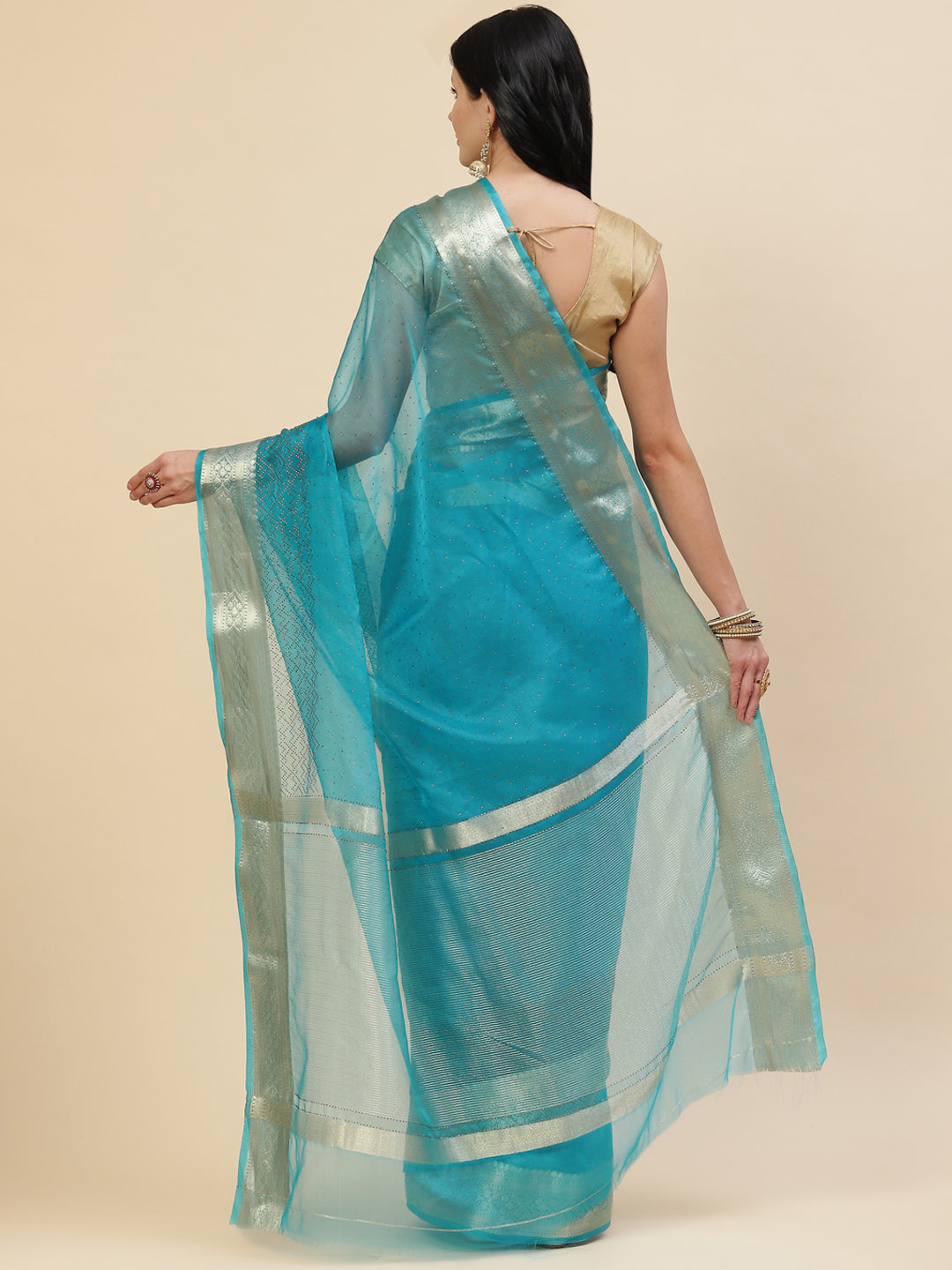 Stone Work Plain Organza Saree