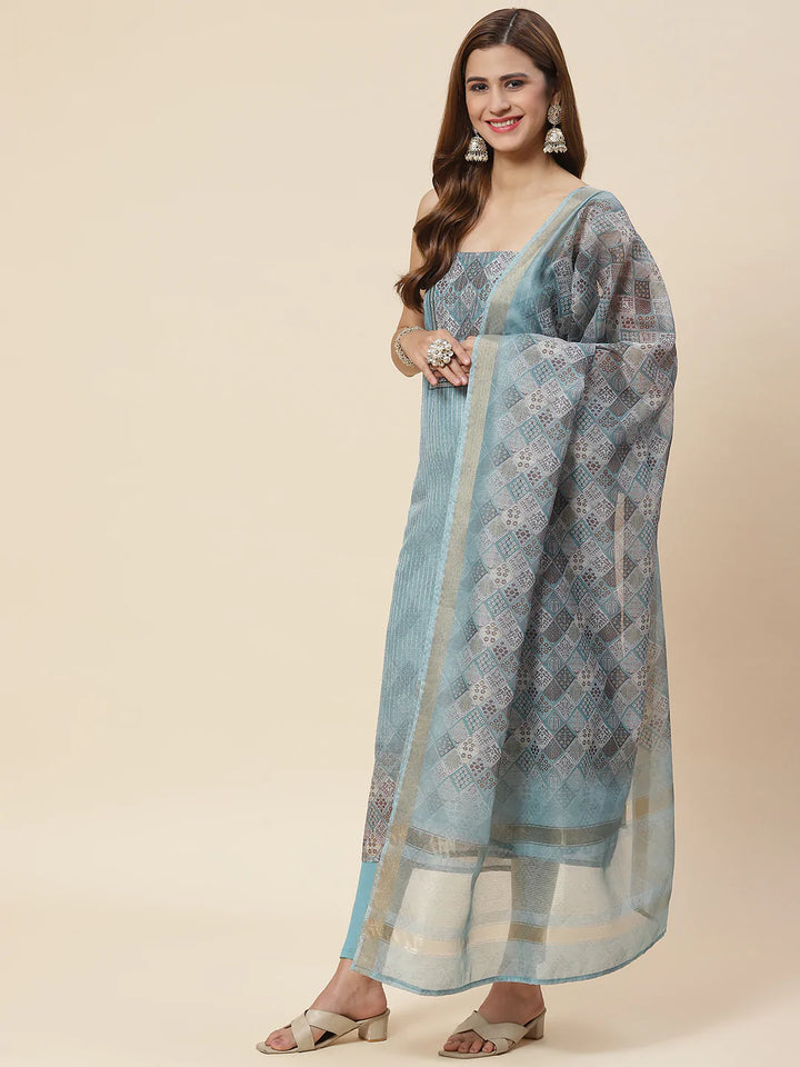 Neck Embroidered Chanderi Unstitched Suit Piece With Dupatta