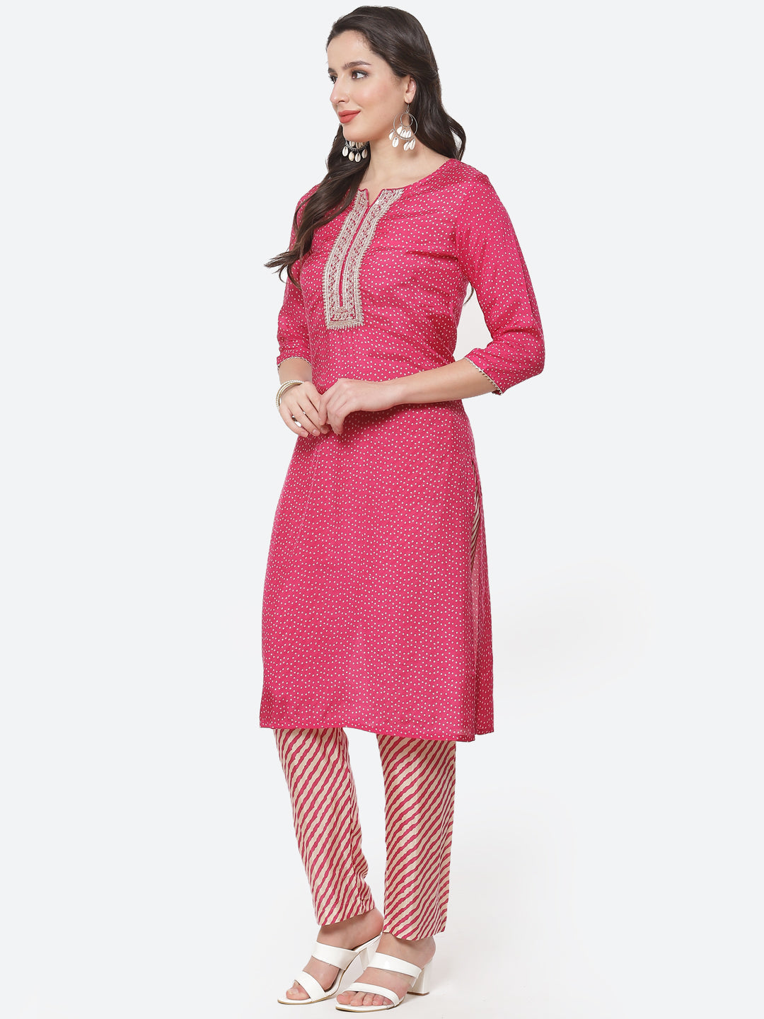 Bandhani Zari Cotton Kurti with Pant
