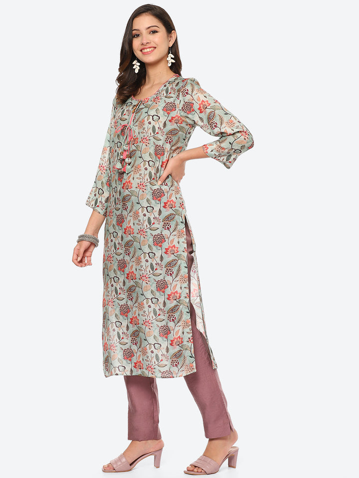 Floral Printed Muslin Kurta