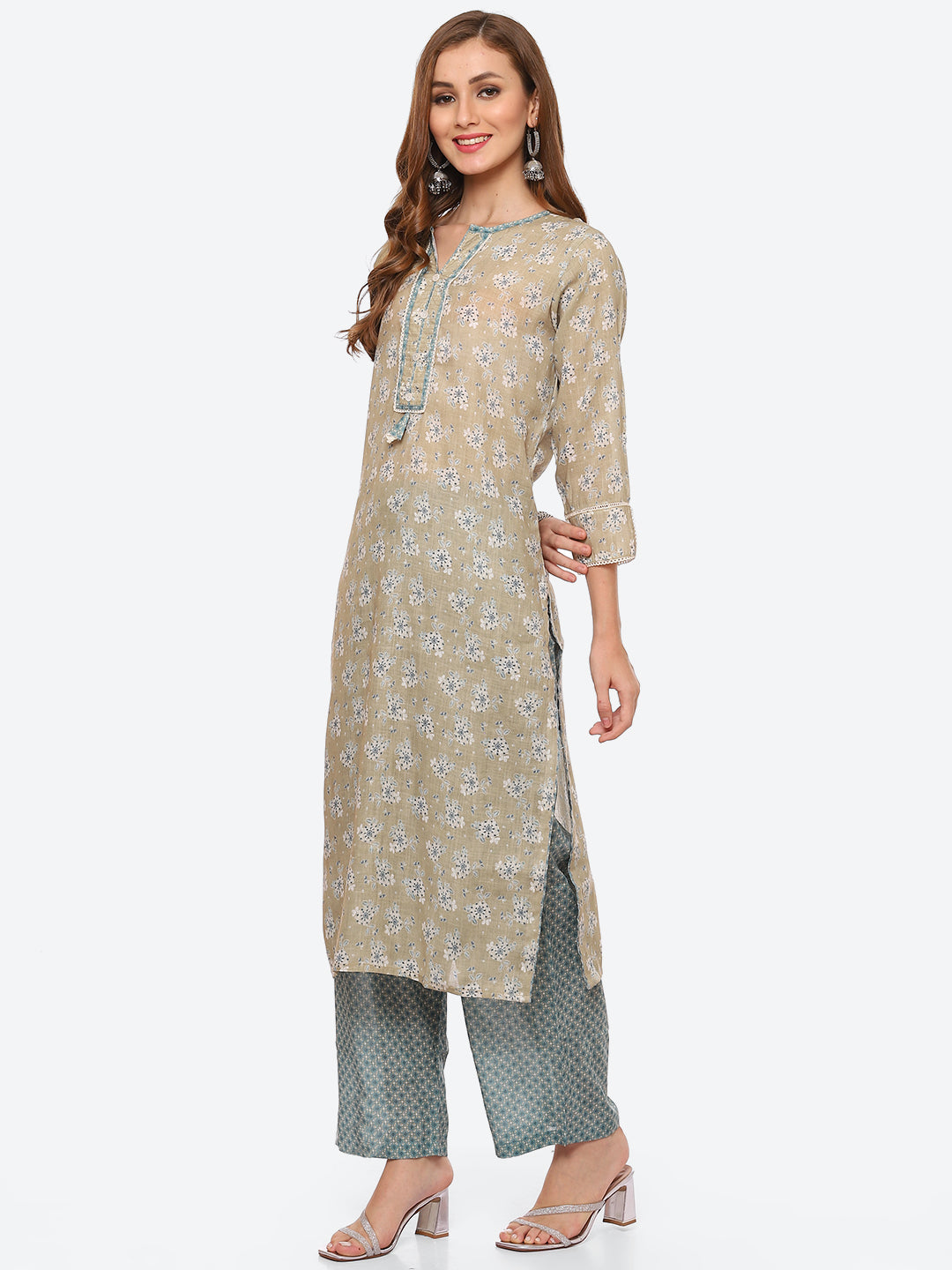 Floral Printed Cotton Kurta With Pant