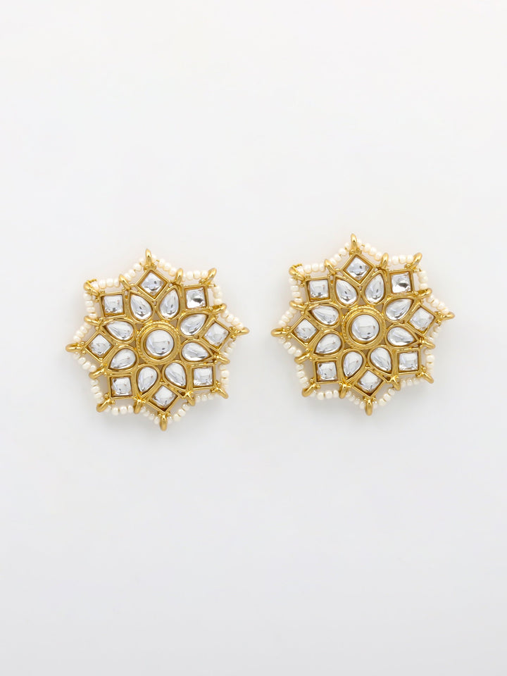 Gold &amp; White Stud Earrings