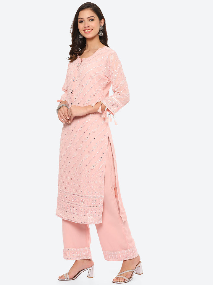 Resham Mirror Georgette Kurta With Palazzo