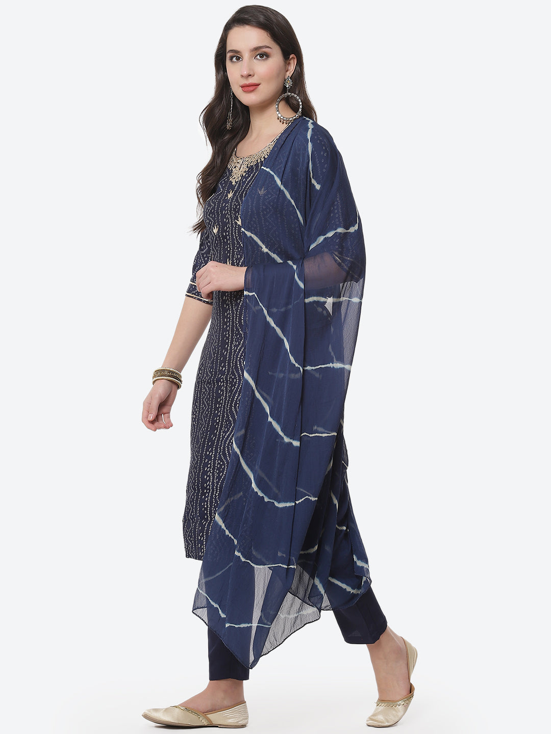 Cotton Muslin Printed Kurti With Pant And Dupatta