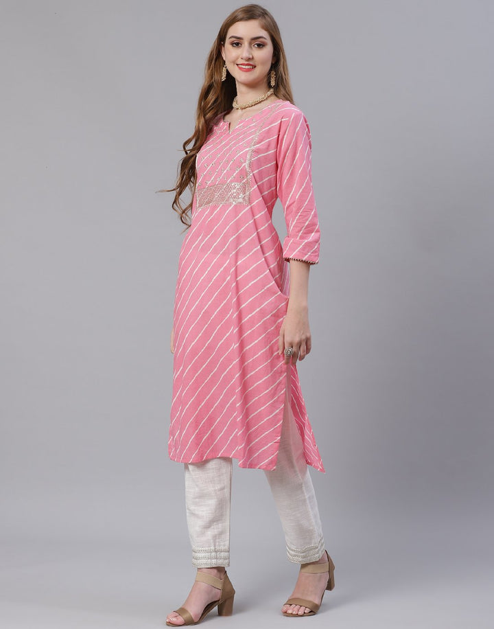 Embroidered Yoke Cotton Printed Kurti Pant Set