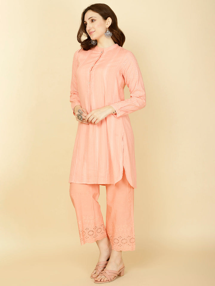 Plain Woven Cotton Kurta With Pants