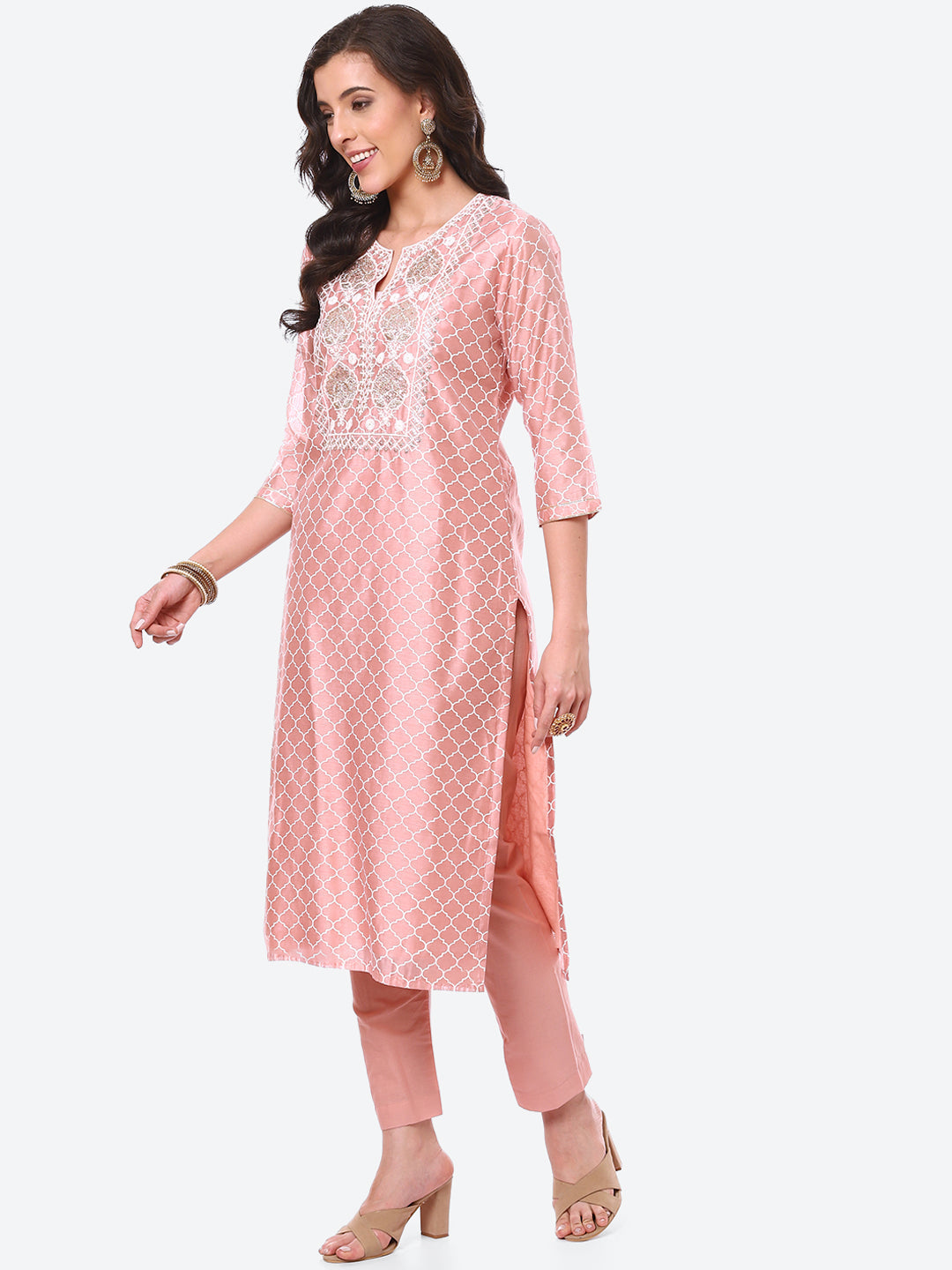 Sequence Work Printed Chanderi Kurta With Pant