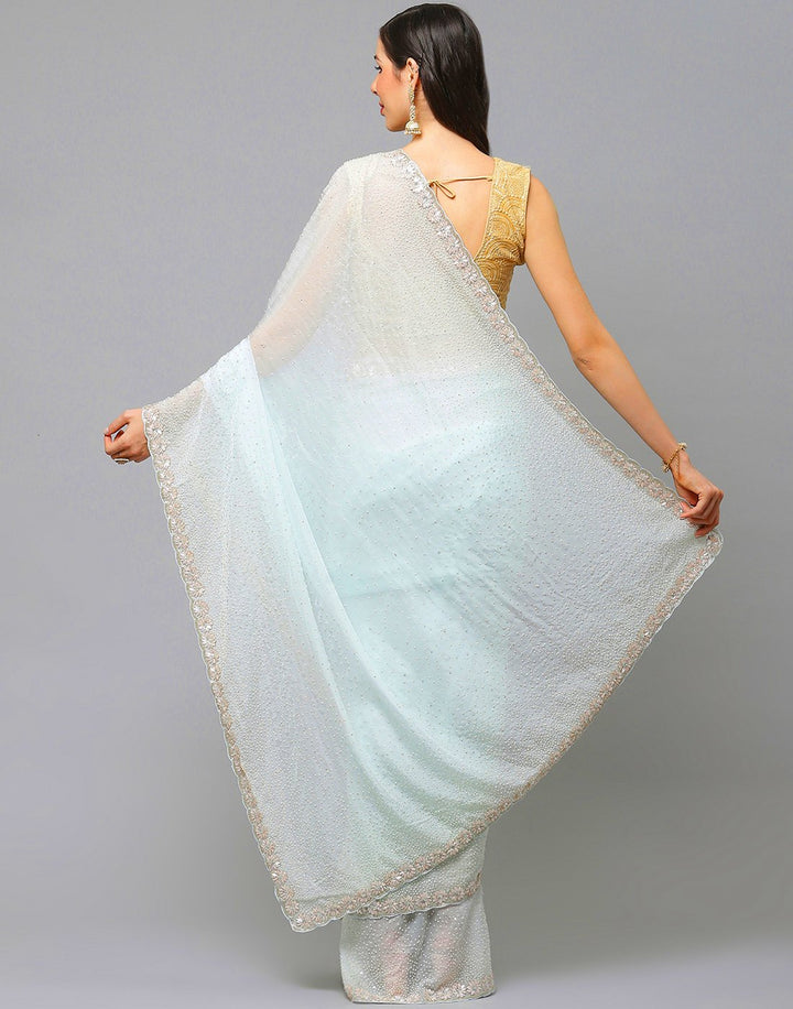 Embroidery Aqua Green and Mauve Saree