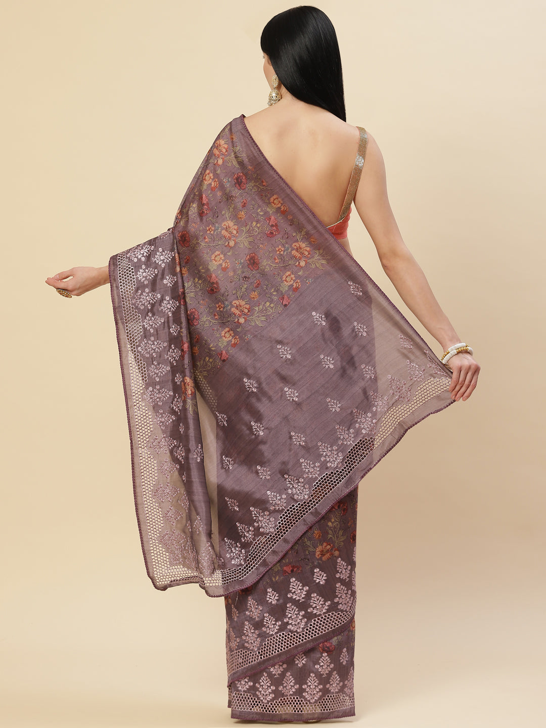 Floral Printed &amp; Embroidered Handloom Saree