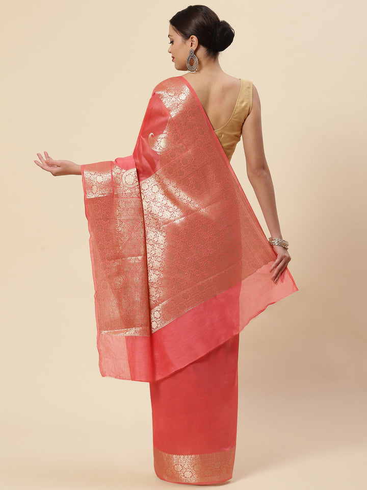 Plain Zari Border Cotton Woven Saree