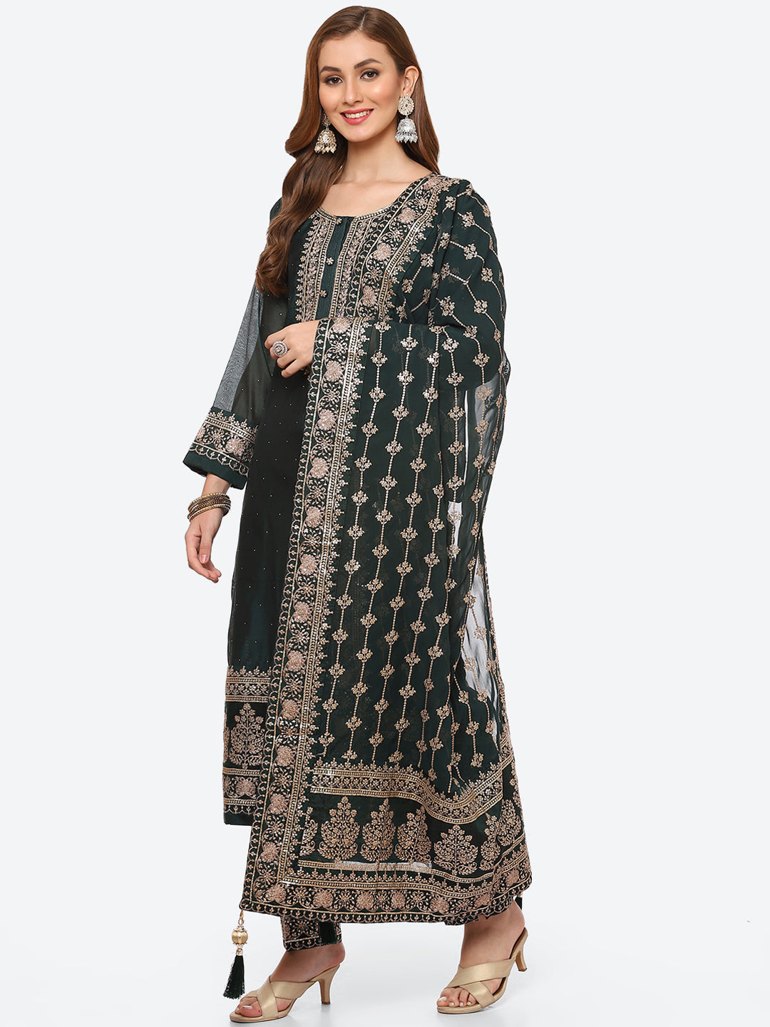 Zari Ghera Chanderi Kurta With Pant &amp; Chanderi Dupatta