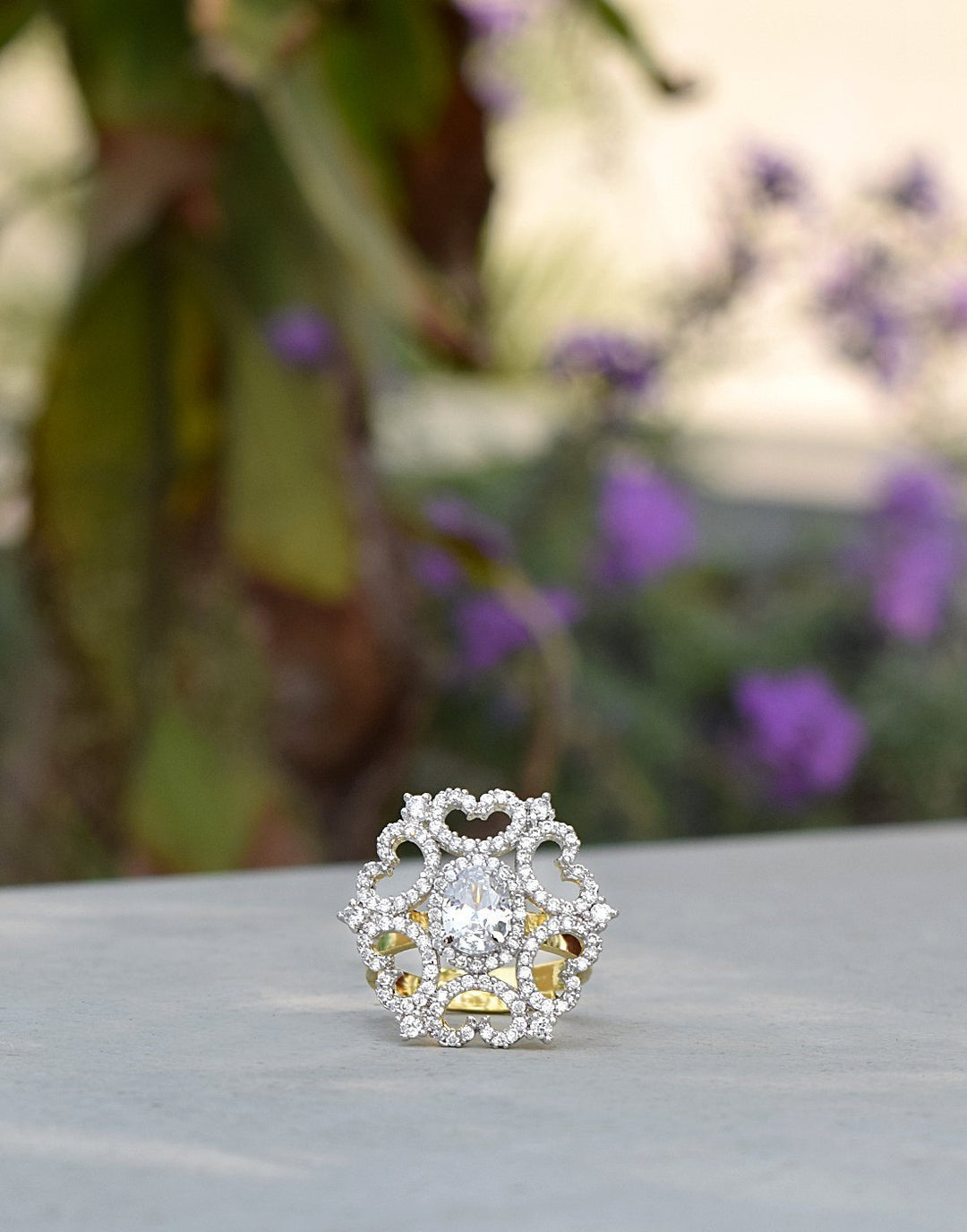 MBZ Meena Bazaar-Diamond Studded Golden Tone Heart Ring