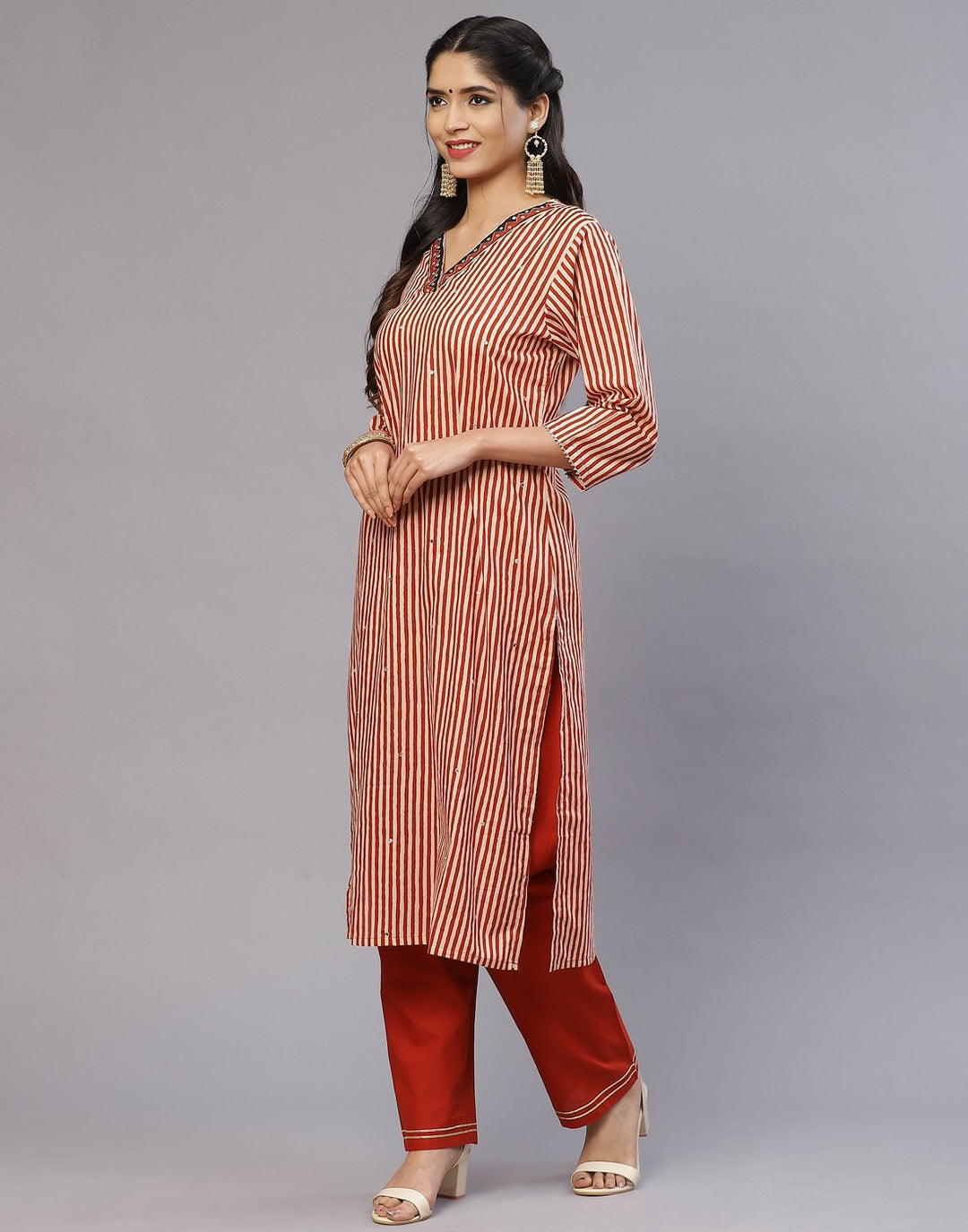 Cotton Striped Kurti Pant Set