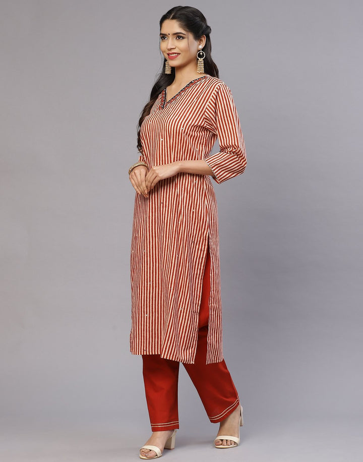 Cotton Striped Kurti Pant Set