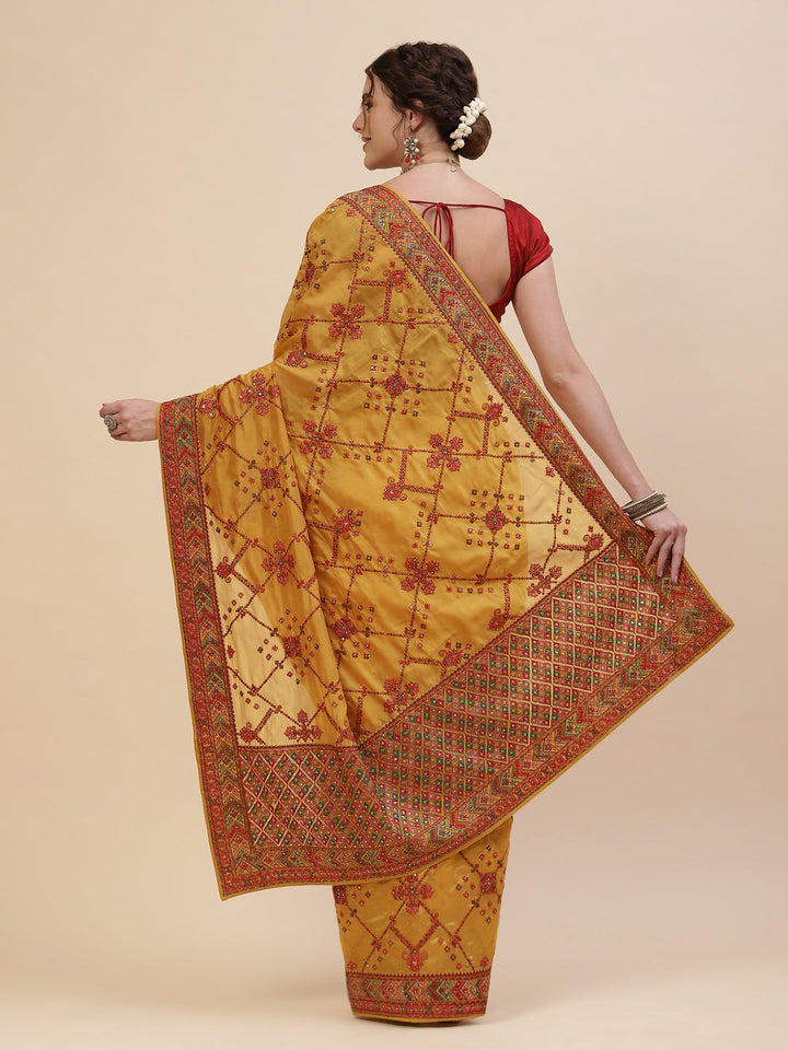 Resham Border Art Georgette Embroidered Saree