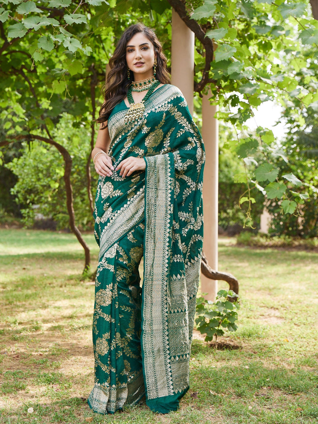 Printed Gold Jaal Banarsi Plain Saree