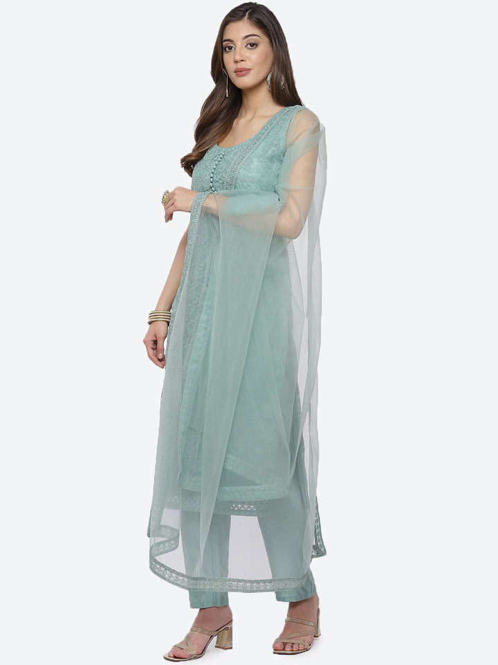 Embroidered Net Stitched Salwar Kameez With Net Dupatta