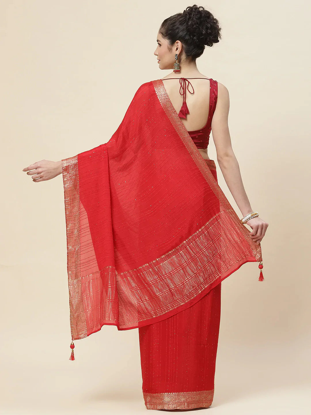 Sequin Embroidered Crepe Plain Saree