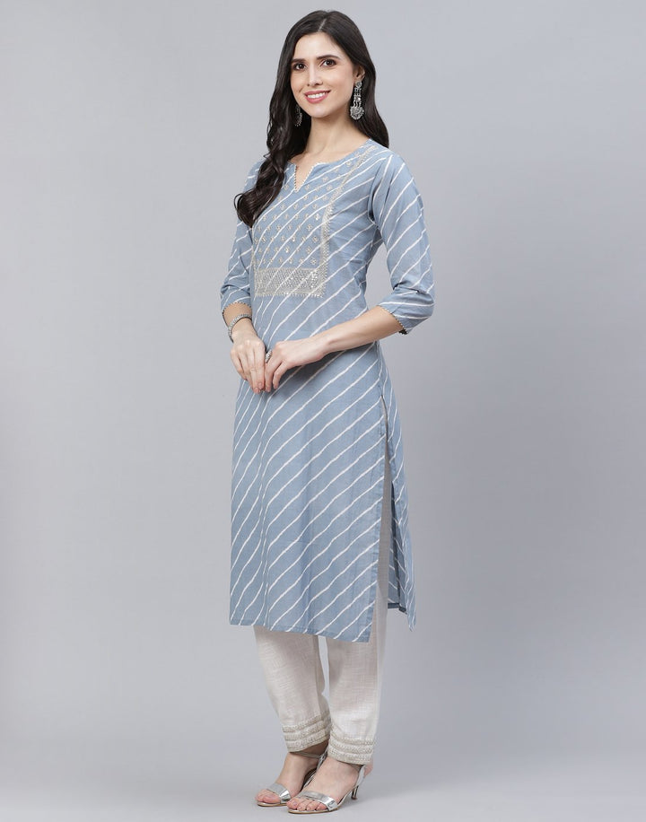 Embroidered Yoke Cotton Printed Kurti Pant Set
