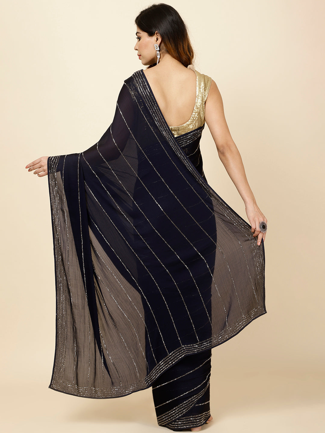 Stone Embroidered Chiffon Saree