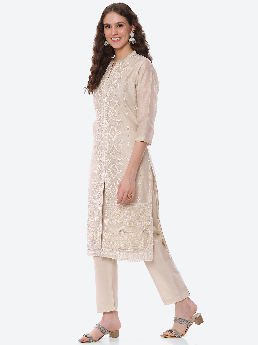 Embroidered Chanderi Kurta With Pant