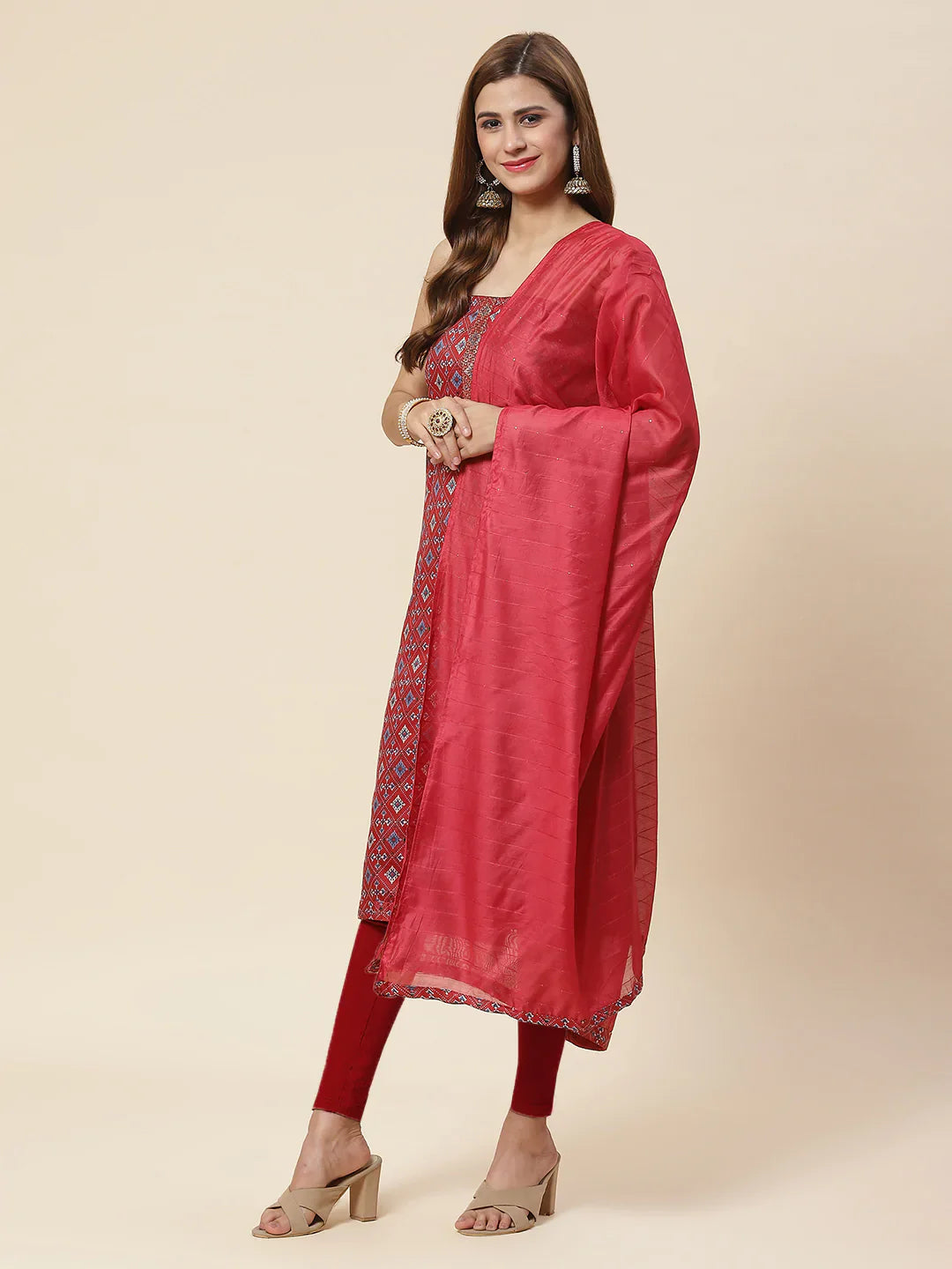 Printed Cotton Unstitched Suit Piece With Dupatta