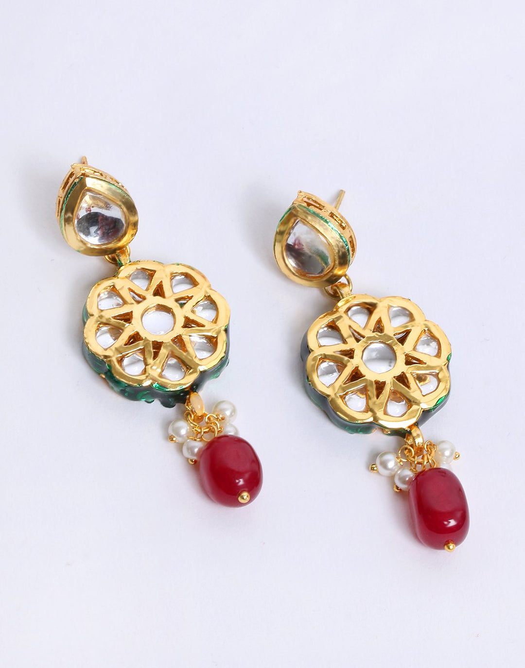 Traditional Gold Toned Kundan Drop Earring