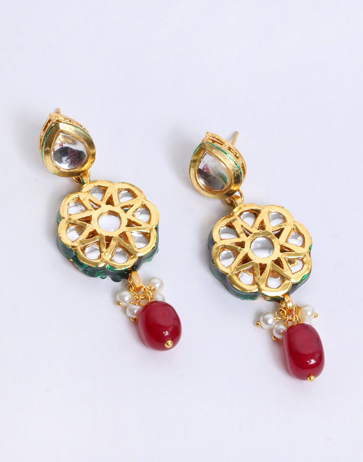 Traditional Gold Toned Kundan Drop Earring