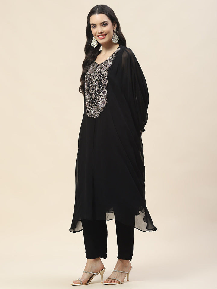 Yoke Embroidery Georgette Kurta With Pants