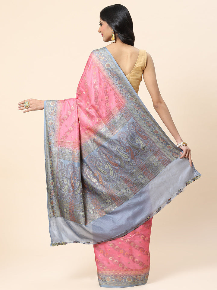 Floral Zari Jaal Tussar Woven Saree