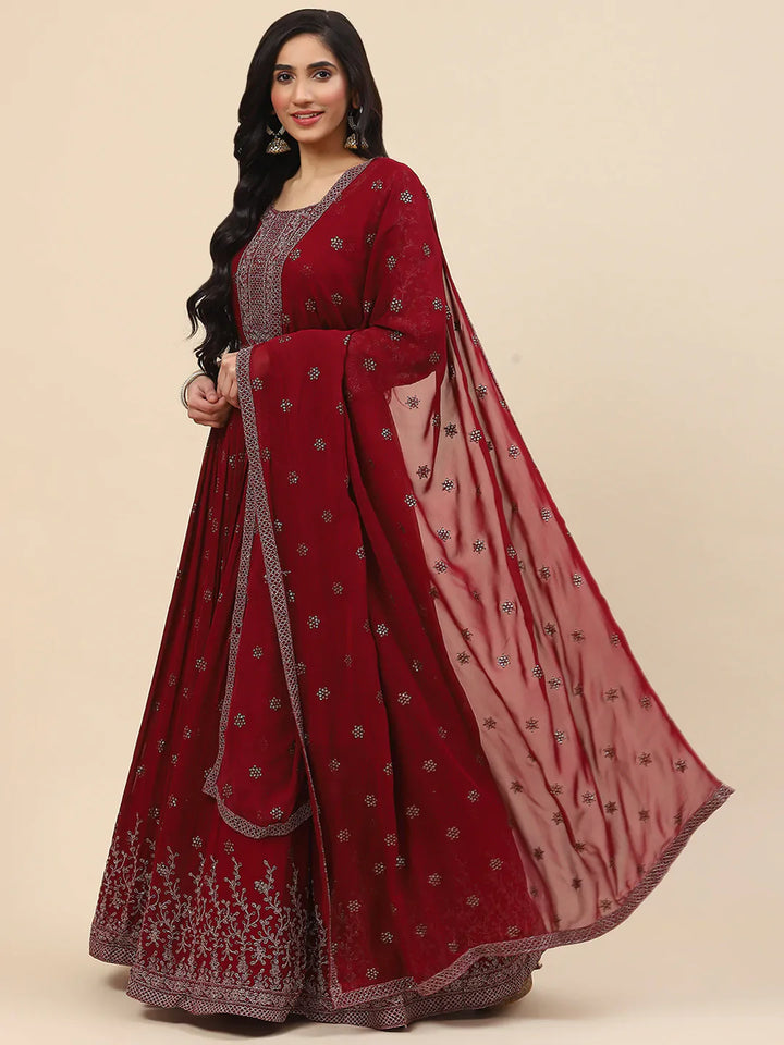 Resham Embroidered Georgette Kurta With Churidar &amp; Dupatta