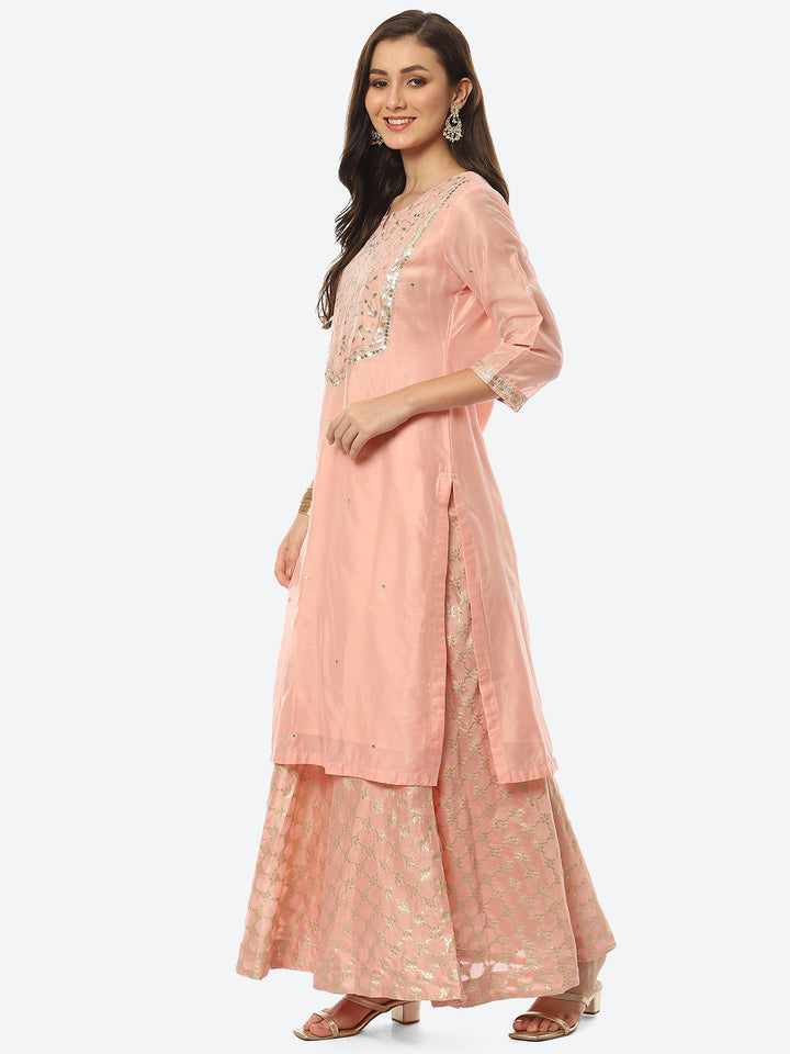 Embroidered Chanderi Kurta With Skirt