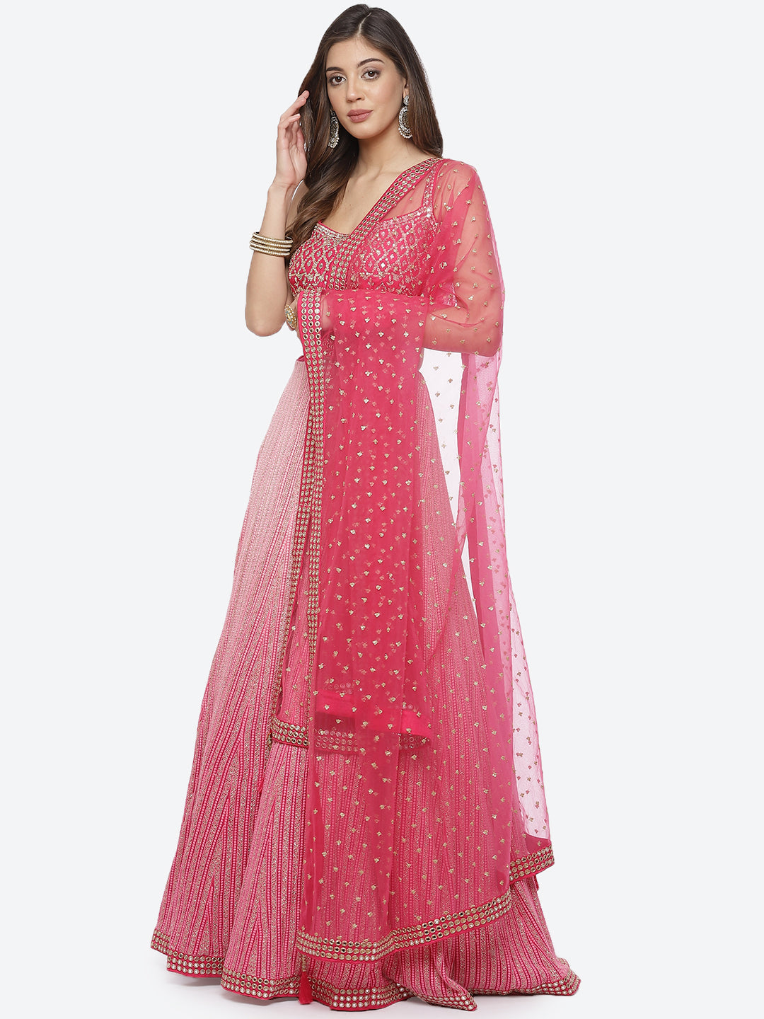 Zari Jaal Georgette Choli With Lehenga &amp; Net Dupatta