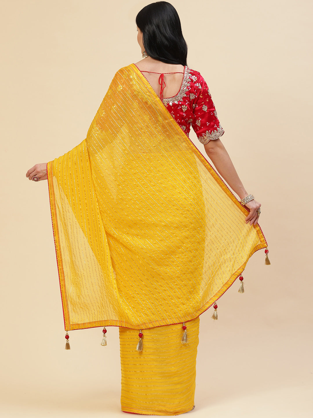 Stripes Embroidered Organza Saree