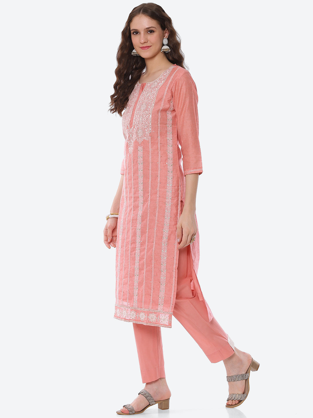 Resham Embroidered Chanderi Kurta With Pant