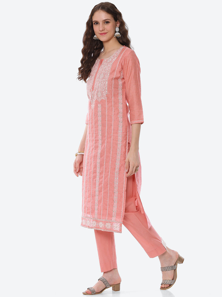 Resham Embroidered Chanderi Kurta With Pant