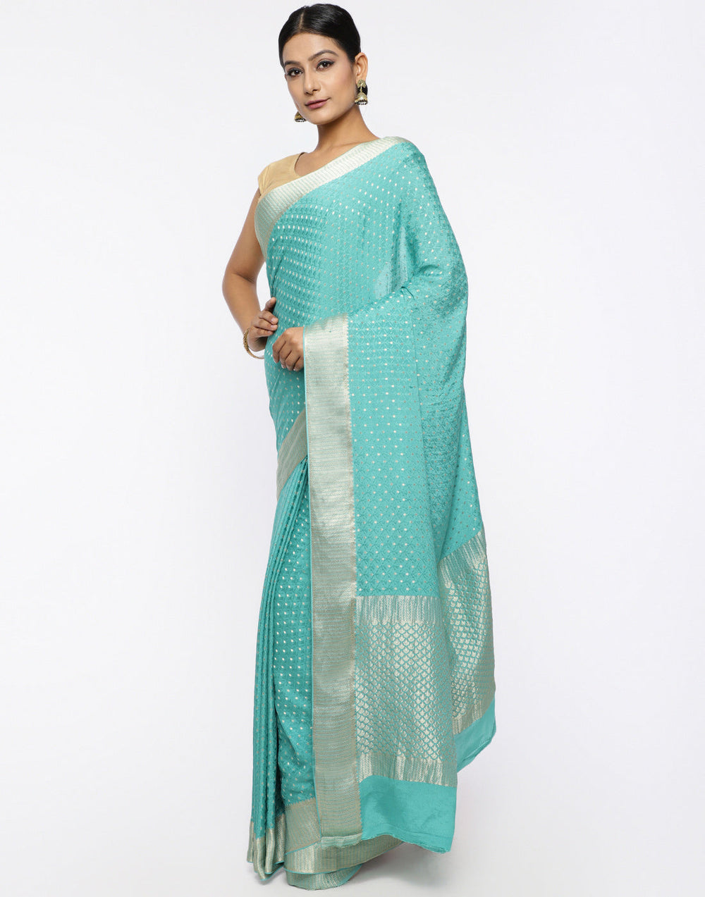MBZ Meena Bazaar-Zari Border Booti Crepe Saree